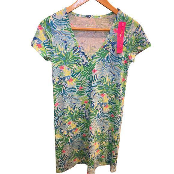 NWT Lilly Pulitzer Etta T-Shirt Dress Relaxed Fit Dress Teal, Turquoise Pink XXS - Picture 3 of 14